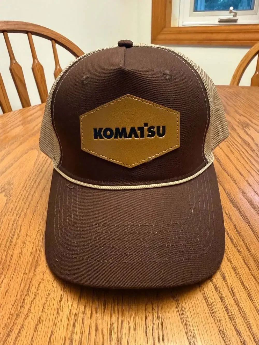 Komatsu Brown and Tan Mesh Trucker Hat with Faux Leather Patch